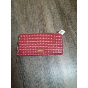 Fossil Jayda Cabernet Faux Leather Zip Clutch Organizer Wallet